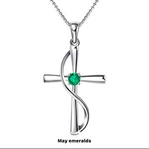 New 925 Sterling Silver Birthstone Cross pendant Necklace for Women